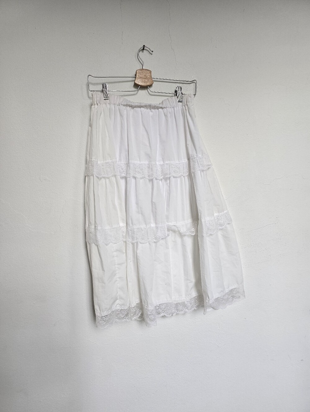 Vintage Cottagecore White Lace Tiered Midi Skirt Y2K Boho Prairie - Picture 5 of 8